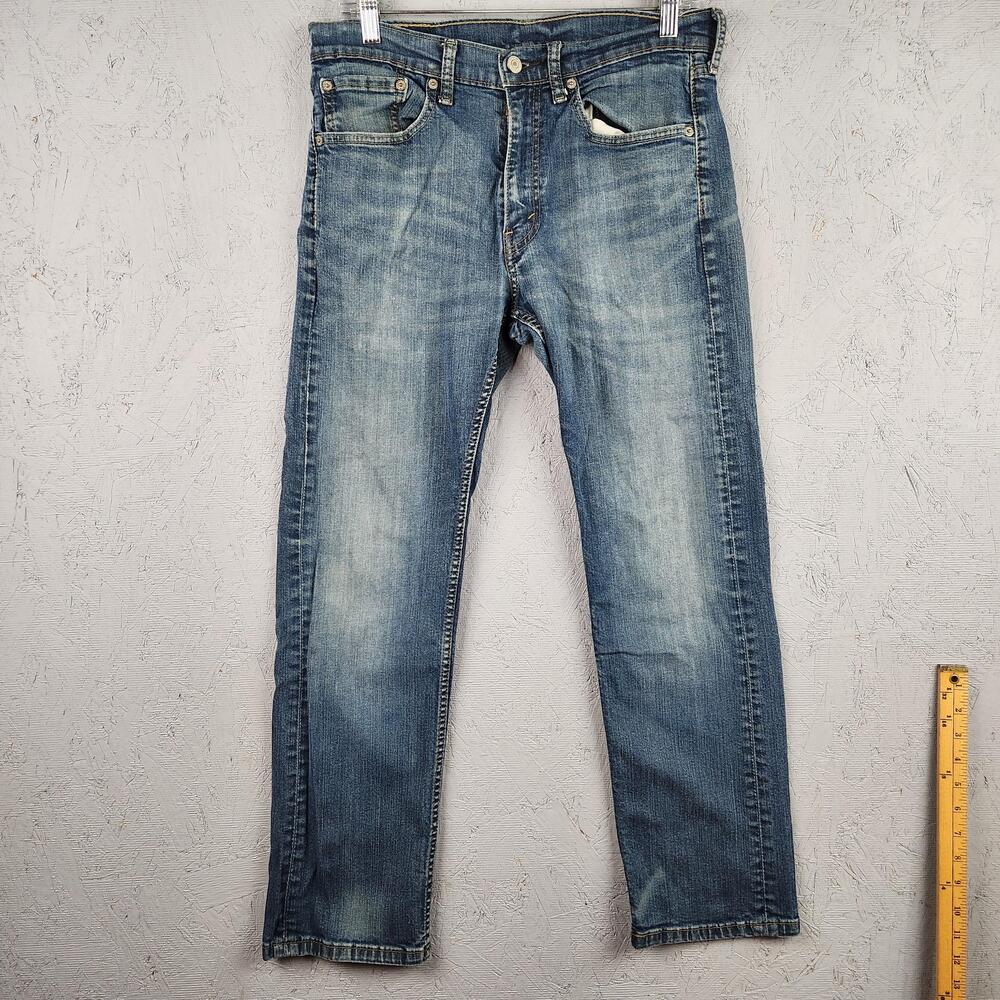 Levis 505 Jeans Mens 32x30 Blue Medium Wash Stretch Straight Leg Western Cowboy